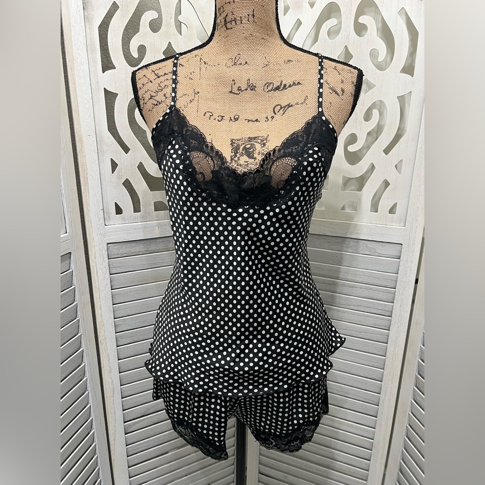 Frederick's of Hollywood Black and White Polka Dot Pajama Set